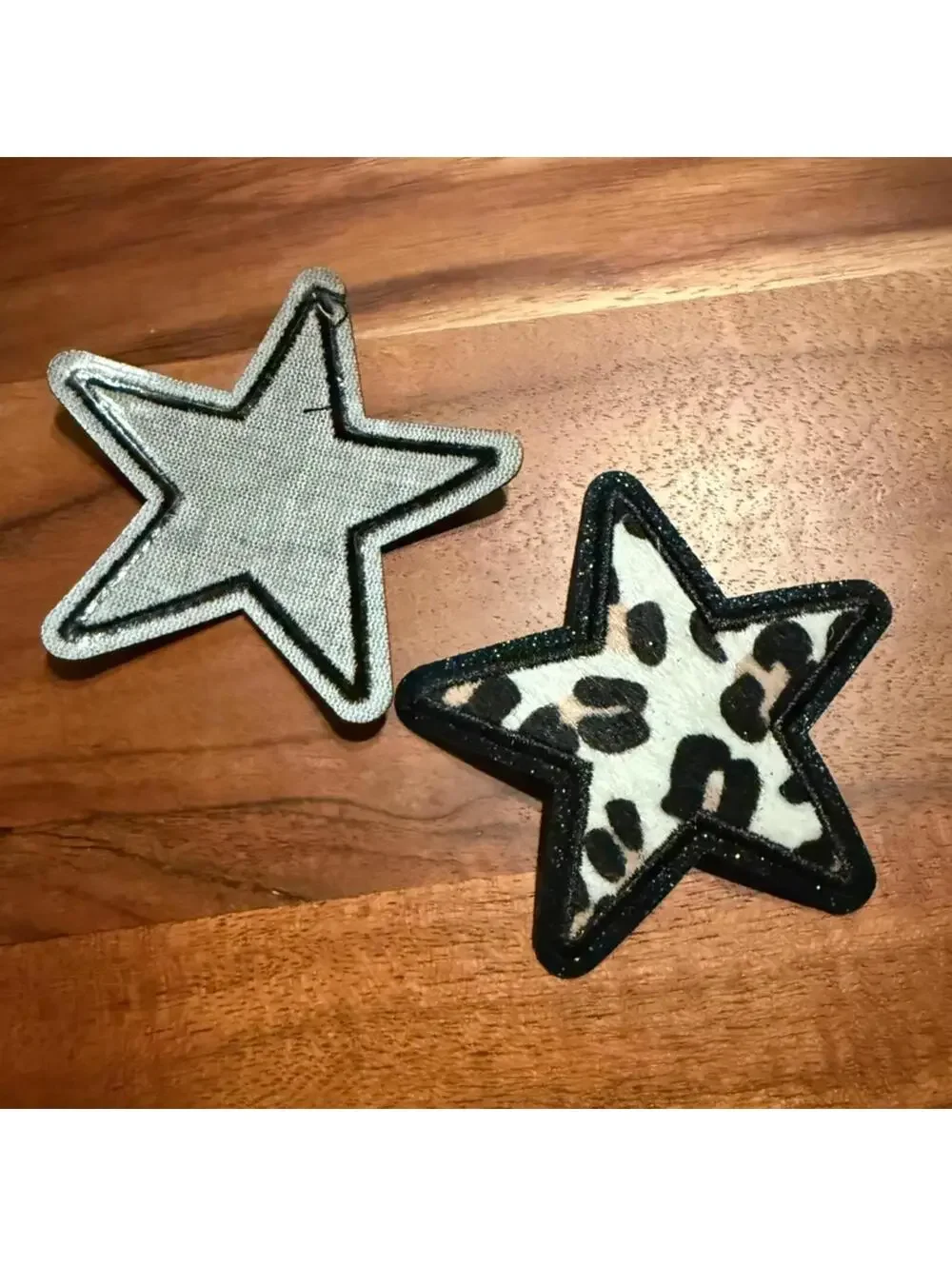 Iron On Patch Set - Leopard Print Star Embroidery 3” Black Shimmer